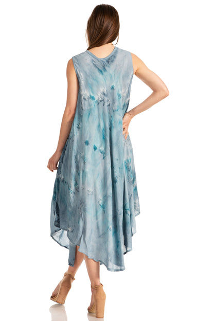 Sakkas Laeila Tie Dye Washed Long Sleeveless Tank Top Caftan Dress / Cover Up