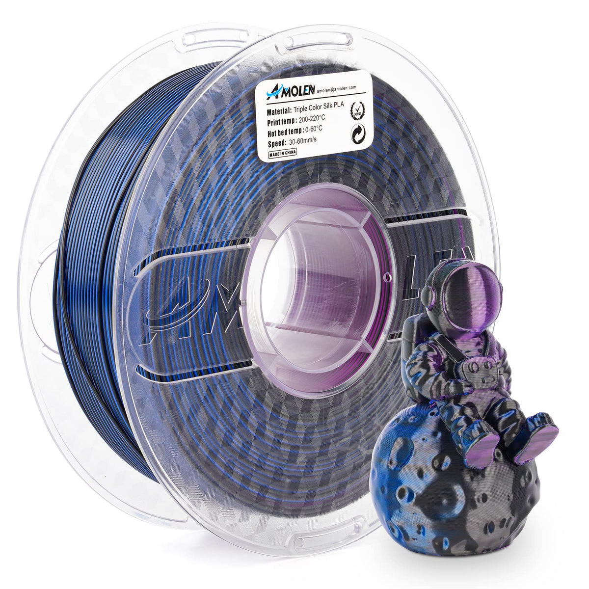 PLA Silk Triple Color 1.75mm, 1KG/2.2LB