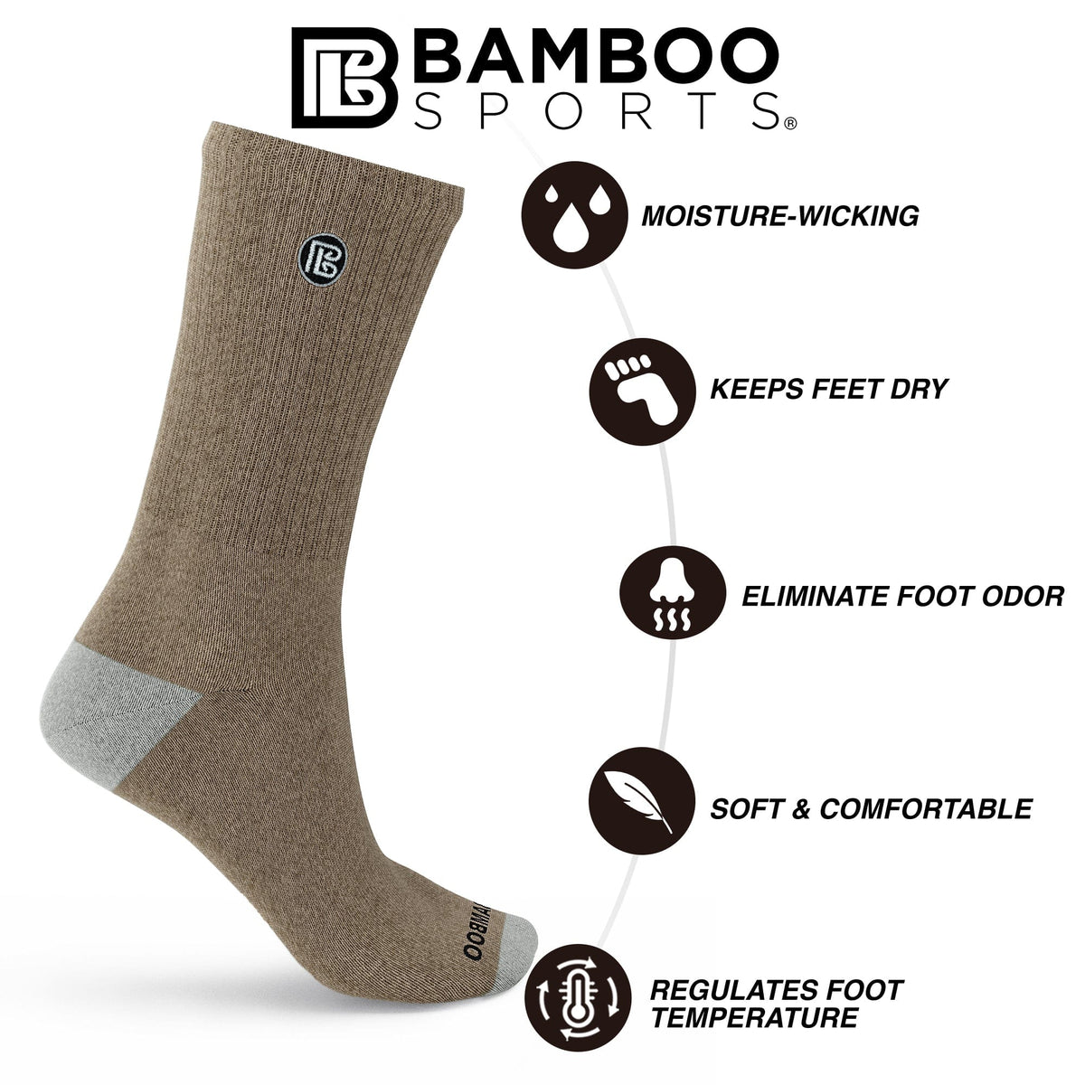 Premium Bamboo Rayon Crew Socks - 1, 3 &  6 Pair Packs Available