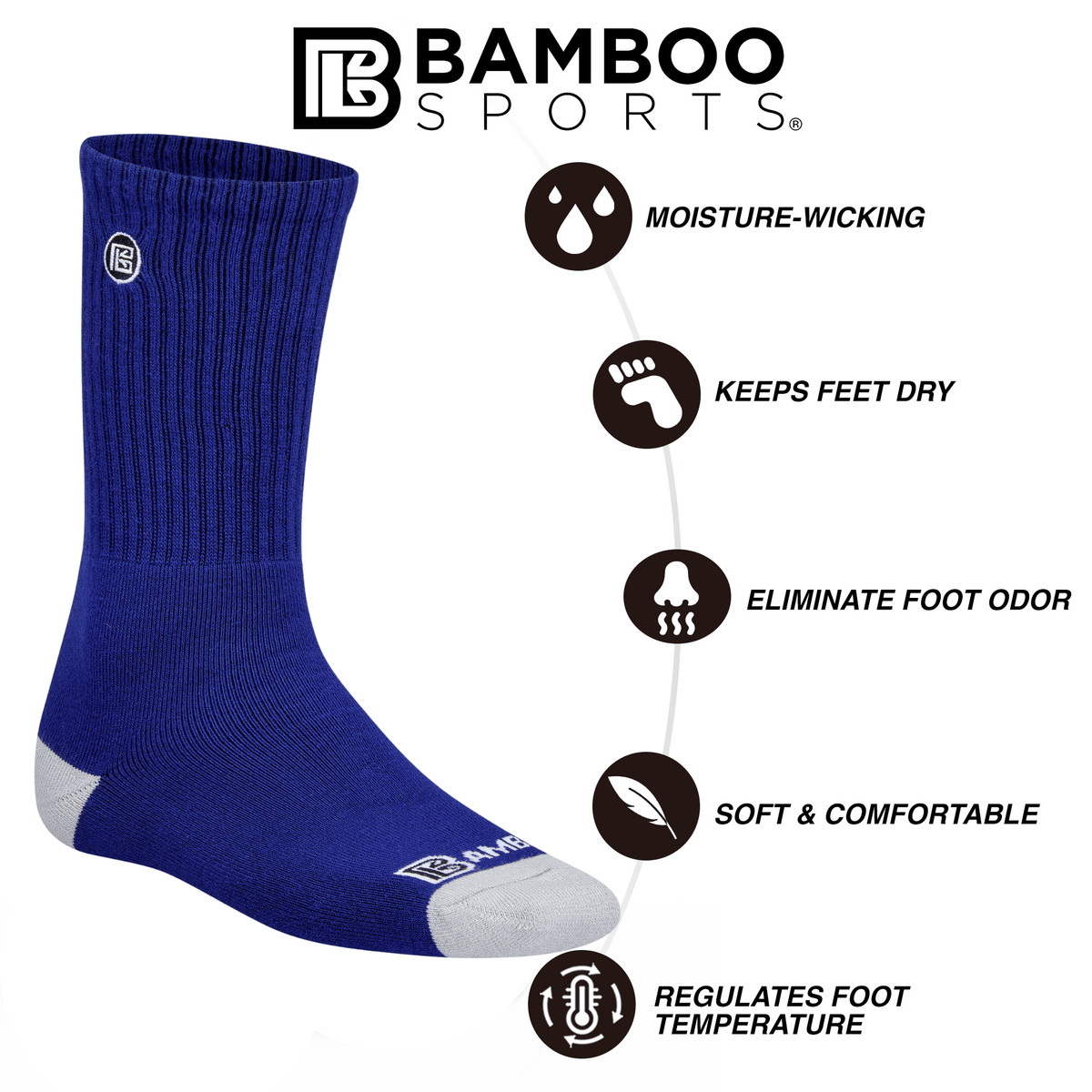 Premium Bamboo Rayon Crew Socks - 1, 3 &  6 Pair Packs Available